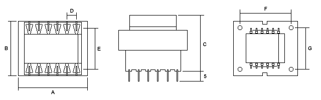 PCB Mounted Transformer 12 Pin Bobbin Dimensions
